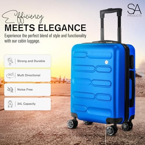 SA Products Cabin Suitcase - 34L Carry On Hard Shell Bag - 55x40x20 - Blue — view 2