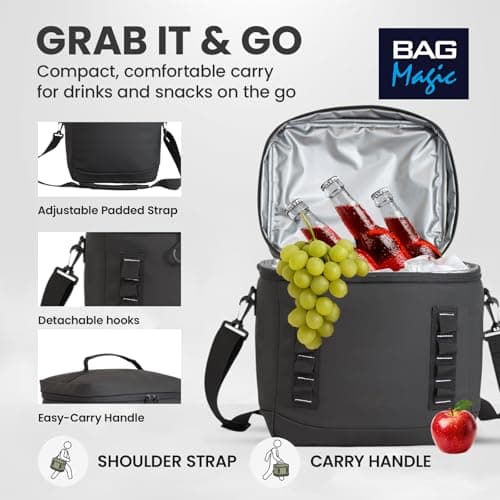 Bordlite 15L Insulated Cooler Bag Black – Leakproof Large Lunch Bag with Waterproof Lining, Thermal Insulation, Adjustable Shoulder Strap, Picnic Travel Cooler for Food & Drinks — view 2