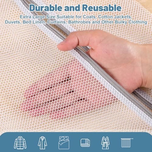 2 Pack XL Large Mesh Laundry Bags with Zips, 50 x 60 CM, White — view 3