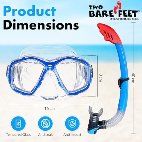 Two Bare Feet Adult PVC Snorkel & Mask Set – Anti-Fog Tempered Glass Diving Mask with Adjustable Snorkel for Snorkelling, Swimming & Scuba Diving (Red) — view 4