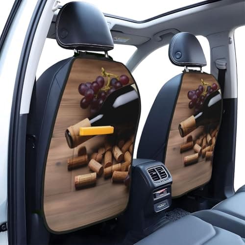 Wine Bottle Corks Grapes Kick Mats with Organizer - 2 Pack Backseat Protector, Personalized Anti-kick Storage Mat for Car Seats, Heavy Duty Waterproof Backseat Car Organizer Decor Accessories — view 3