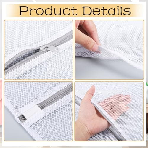 6 Pack Mesh Laundry Wash Bag, Mesh Laundry Bags With Zips (L+M, White) — view 3