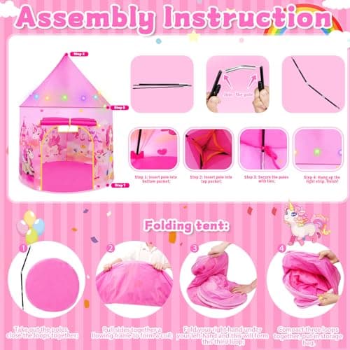 Girls Toys Pop Up Kids Tent Unicorn Birthday Presents Gift for Girl Age 3-7 — view 4