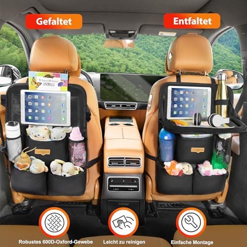 SURDOCA Car Seat Organiser Kids with Foldable Tray – Seat Storage with Touchable Tablet Pocket, Roadtrip Essentials – Fits Most Vehicles — view 4