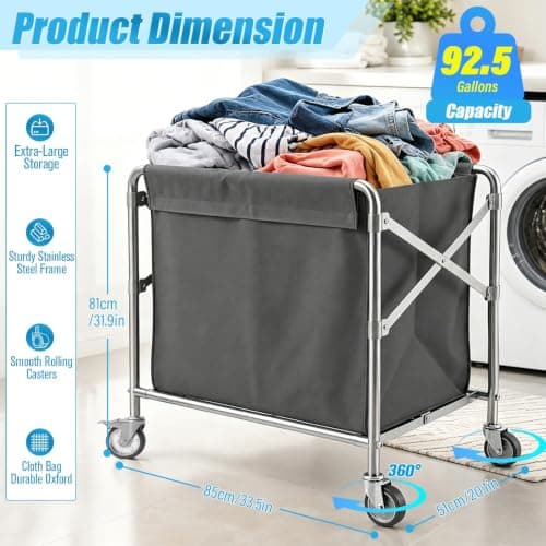 350L Commercial Laundry Trolley on Wheels, Folding Linen Cart — view 2