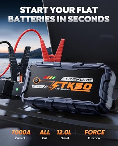 7000A Jump Starter Power Pack, TREKURE 12V Car Battery Booster Jump Starter (Up to ALL Gas/ 12L Diesel), Portable Car Jump Starter Power Bank with Light, Battery Booster with Jump Leads, Fast Charge — view 2