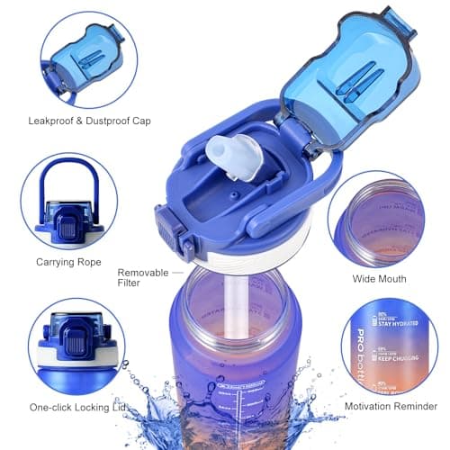 SEASEVEN Sports 1L Water Bottle with Straw for Gym,Office,Travel — view 3