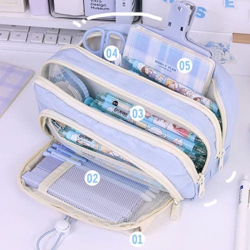 YUGSHNKFC Fashionable Drawstring Pencil Bag Multi Pocket Storage, Blue — view 6
