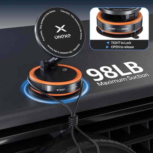 UKEXE Vacuum Magnetic Mobile Phone Holder Car for Magsafe Car Mount, 360° Adjustable Ultra Suction Cup Car Phone Mount for iPhone 17 Pro Max 16 15 14 13 12 Air Plus (Orange) — view 6
