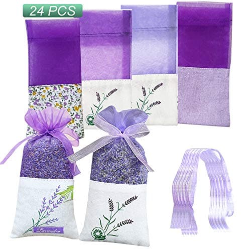24 Pcs Lavender Bags, Lavender Bags Empty to Fill for Wardrobes, Drawers and Travel, Bag Purple Drawstring Gauze Cotton, Sachets Reusable for Lavendar, Spice and Herbs