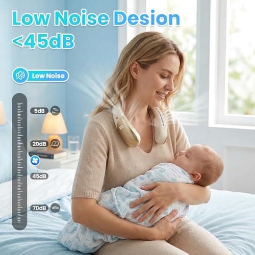 GlauStalos Bladeless Neck Fan with LED Display, USB Rechargeable, 360° Airflow, 6 Speeds, Wearable Personal Fan for Travel Office Outdoor Men Women (Beige) — view 3