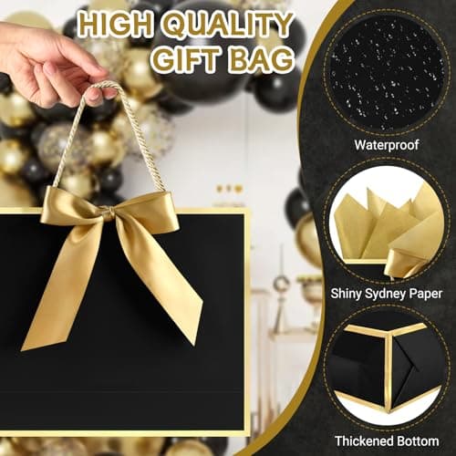 YoungTree Medium Black Gold Foil Frame Gift Bag 28x20x10 cm — view 5