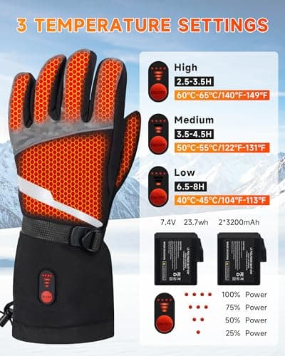 SOPPY Electric Heated Gloves, 6400 mAh Rechargeable Heated Hand Warmer Ski Gloves for Men Women, Waterproof & Windproof Non-Slip Heating Gloves for Motorcycling, Skiing, Outdoor Winter Sports, Black — view 2