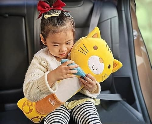 SIQITECHUK Kids Seat Belt Pillow Children Shoulder Neck Support Seat Belt Stuffed Cushion Cute Cartoon Seatbelt Strap Cover Pad for Boys Girls Headrest (Yellow Cat) — view 2