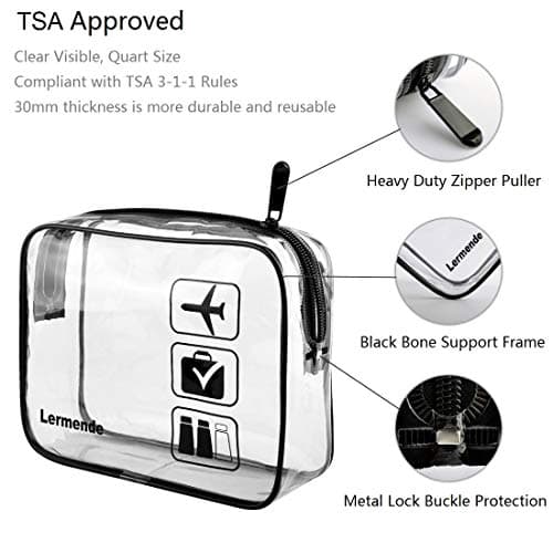 2pcs/Pack Lermende Clear Toiletry Bag TSA Approved Travel Carry On Airport Airline Compliant Bag Quart Sized 3-1-1 Kit Luggage Pouch (Black) — view 3