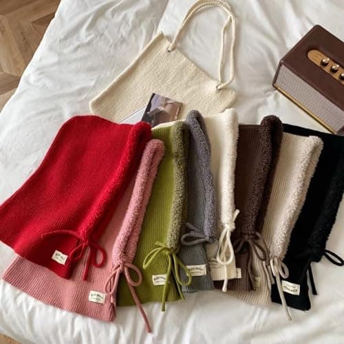 2in1 Winter Warm Hat for Women Knit Hooded Hat Outdoor Activity Scarf Cap Windproof Casual Shawl Fashionable Winter Travel Accessory Red — view 3