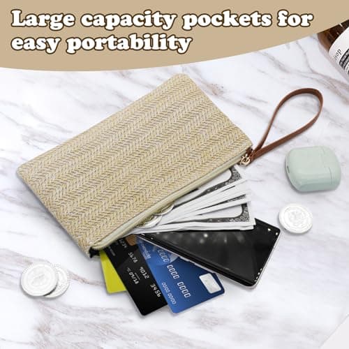 WisePoint Womens Straw Clutch Bag, Straw Wristlet Bags Handbags for Women, Bohemian Woven Beach Bags with Handle Fashion Purse Wallet for Beach, Travel, Party, Wedding (beige) — view 6