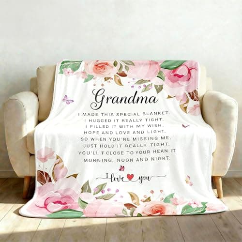 twirush Gifts for Grandma, 60 × 50 in Grandma Gifts from Grandchildren, Unique Design Blanket for Granny on Birthday, Pink Watercolor Floral Flannel Throw Blankets — view 4