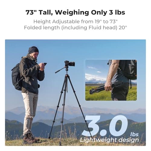 K&F CONCEPT 73” Camera Tripod with Fluid Head — view 4