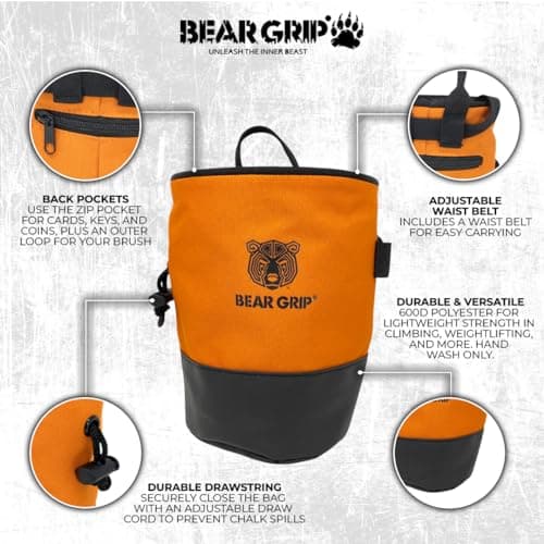 BEAR GRIP Premium Chalk Bag Bundle Pack for Rock Climbing with Waist Belt Chalk Ball and Brush. (Black) — view 4