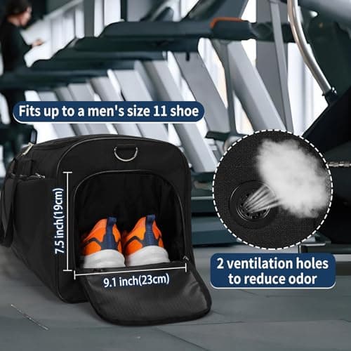 ZZY 52L Mens Sports Gym Bag with Shoe Compartment-24 inch Large Holdall Travel Duffle Bag for Overnight, Fitness - Black — view 2