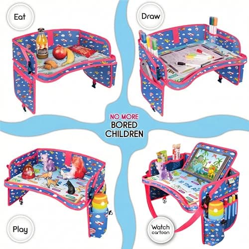 ECOFANTASY Kids Car Seat Tray & Travel Table with Tablet Holder – Airplanes — view 4