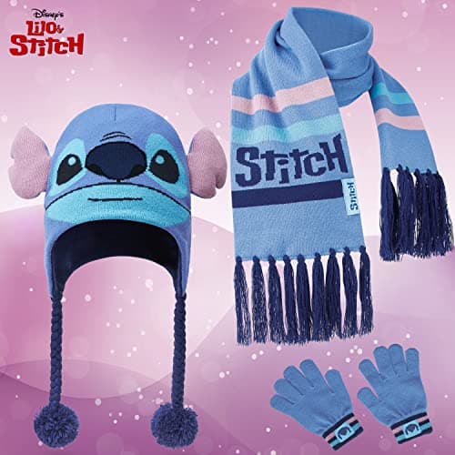 Disney Stitch Girls Beanie Scarf Teenagers Kids Gloves Winter Accessories School Travel Stitch Gifts, Choose from Sets (Blue Stitch 3 Pcs) — view 5