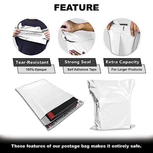 JeeJaan® 50 Pcs White Postage Bags 12x16 Poly Mailers 305 x 405 mm Parcel Bags Envelope Courier Shipping Mailers Waterproof and Tear-Proof Postal Courier Mailer — view 4