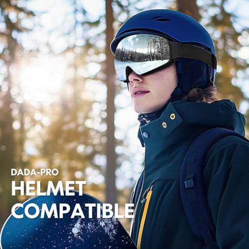 DADA-PRO Ski Goggles Mens Women Skiing Goggles Adults Over Glasses OTG Anti Fog Frameless For Snowboard Jet Snow 100% UV Protection Helmet Compatible (Silver) — view 6