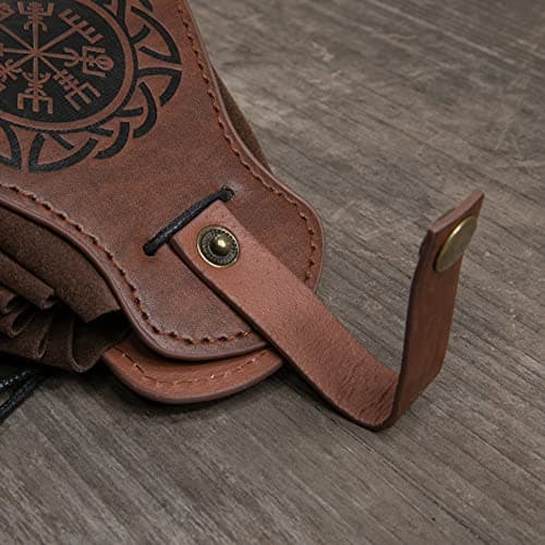 HiiFeuer Medeival Faux Leather Pouch, Portable Drawstring Purse, Vintage Belt Pouch Dice Bag for LARP Ren Faire (Phoenix Brown) — view 6
