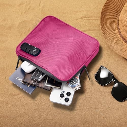 KOSMCCO Beach Locking Bag, 9x7.5 Inch Portable Safe for Phone, Wallet, Keys | Anti-Theft Locking Travel Pouch for Pool, Vacation, Rose Red, 9x7.5x0.75 inches — view 2