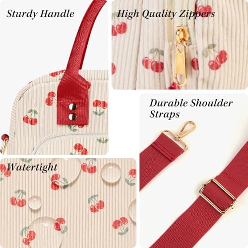 TXBOBECO Lunch Bag for Women & Kids, 11.5L Large Insulated Lunch Box Bag, Adults Girls Packed Lunch Box Tote Bags with Shoulder Strap, Soft Cooler Picnic Bags for Work School Picnics (Cherry) — view 5