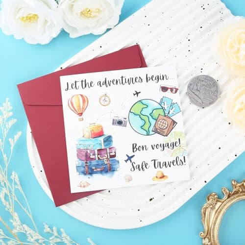 Wasise Safe Travels Gift - Bon Voyage Card, Good Luck Cards for New Adventure, Safe Travels Gift Set with Lucky Coin, Have A Wonderful Trip, Christmas Gifts for Travelers Dad Father Husband Friends — view 3
