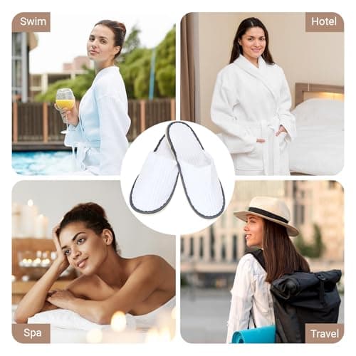 10 Pairs Hotel Spa Slippers Closed Toe, Disposable Coral Velvet Travel Slippers for Guests, Non-Slip Spa Slipperss with Thick 9mm Soles for Spa, Parties, Swimming Pools, and Travel Use(White) — view 2