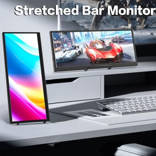 12.3 Inch Secondary Monitor, IPS Stretched Bar LCD Travel Display 1920 * 720 HDMI USBC, Mini Portable Monitor Metal Material for Laptop Computer Windows Aida64 GPU CPU RAM Monitoring,Built-in Speaker — view 6