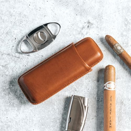 CASE ELEGANCE Two Cigar Travel Vegan Leather Case in Chestnut Brown (Chestnut Brown) — view 2