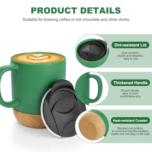 Ceramic Coffee Mug with Lid, 400ML Travel Mugs with Handle, Tea Cup(Cyan) — view 4