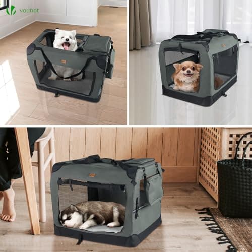 VOUNOT Pet Carrier Bag Portable Foldable Dog Cat Travel Carrier Bag, 3 Entry Doors, Breathable Mesh and Padded Handles, M Grey — view 6