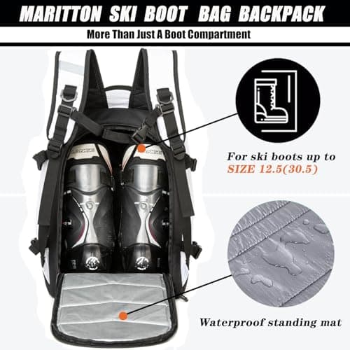 MARITTON Ski Boot Bag - Travel Backpack for Snowboard & Ski Boots, Helmet, Goggles, Gloves, Accessories. (White) — view 4