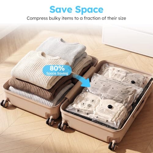 Hoikwo Vacuum Storage Bags with Cordless Electric Air Pump, 12 Pack Space Saver Vacuum Pack Bags for Clothes Duvet Bedding Comforter, Airtight & Reusable for Travel Suitcase — view 6