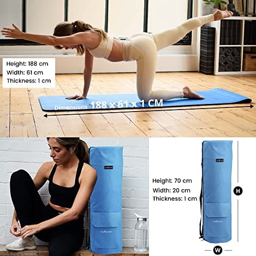 TJC 10MM Yoga Mat & Bag Set, Non-Slip NBR, Pink Mat & Blue Bag — view 5