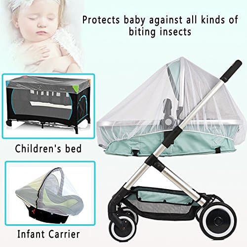 Pram Net, 2 pack Universal Mosquito Fly Bug Insect Net Protection Cover for Pushchair buggy carrycot stroller basket jogger Travel cot White — view 6