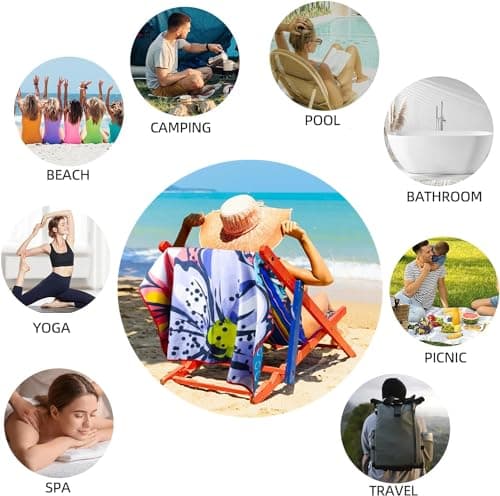 Large Microfibre Beach Towel for Adult,160x90cm Double Side Sand Free Beach Towel,Blue Striped Lightweight Quick Dry Travel Swim Towel with Bag,Compact and Thin Sports Towel Yoga Gym for Women Men — view 4