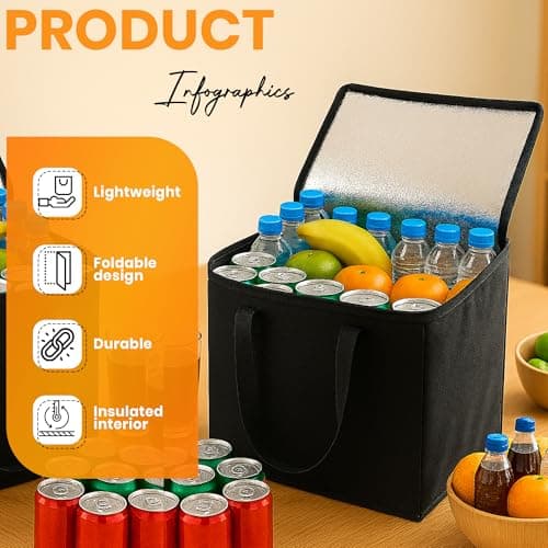 Tijar XL 40L Cooler Bag – Extra Large Heavy Duty Insulated Cool Bag, Black – Thick Foam Lined, Leak-Resistant, Foldable, Double Strap, Durable Zipper – Picnic, Camping, Food Storage, Travel — view 4