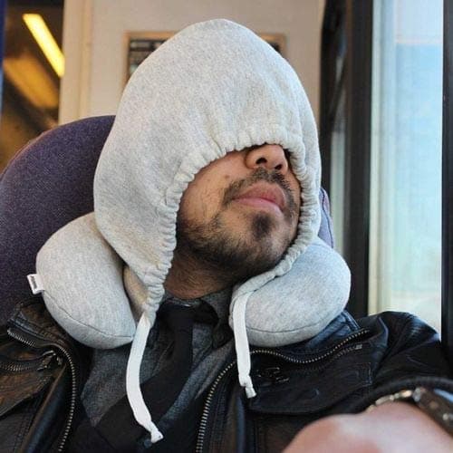 Globe Trek Soft Comfortable Hooded Neck Travel Pillow U Shape Airplane Neck Support Cushion with Hoodie — view 3