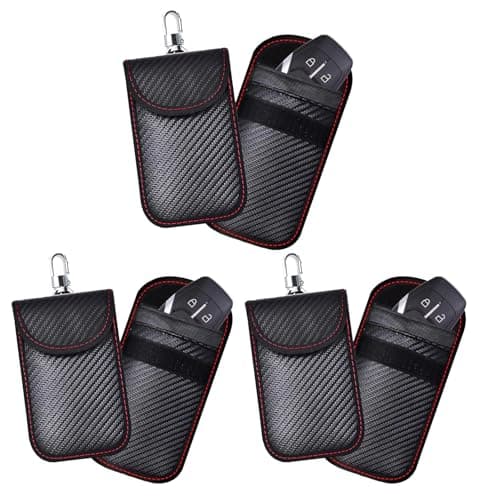 KAV Faraday Key Fob Protector Pouch Bag- Carbon Fiber Compact Signal Blocking Pouch for Pocket Size Car Key Wallets - RFID Blocking, Anti-Theft, Remote Entry Protector (Pack of 3)