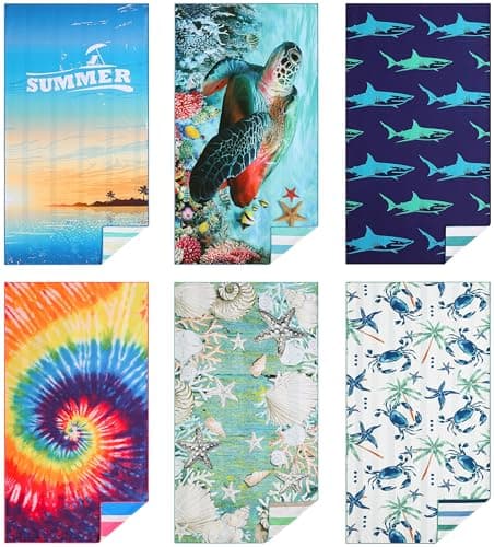 Casa Platino 6-Pack Oversized Beach Towels – 71"x32" Lightweight, Sand-Free Microfiber – Quick-Dry, Double-Sided Printed Towels for Pool, Swim, Travel, Camping & Beach Essentials – Lucky Bay