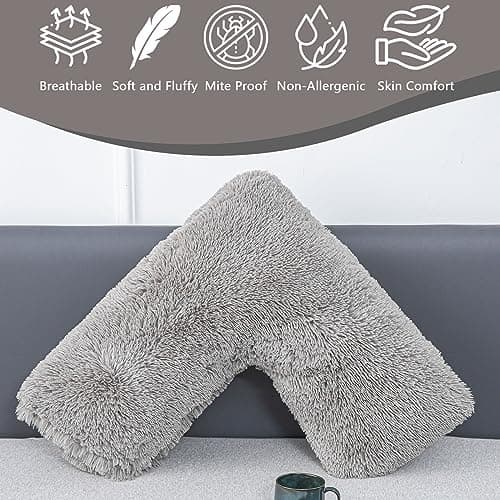 EDS Pregnancy Teddy Fleece V Pillow with Pillowcase Provide Support During Pregnancy Nursing and for Orthopedic Super Soft Comfortable V-shaped Pillows for Head, Neck and Back LH (GREY) — view 4