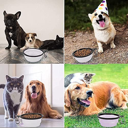 Collapsible Dog Bowl,Collapsible Dog Water Bowls for Cats Dogs, Portable Pet Feeding Watering Dish,Portable Dog Water Food Bowl with Carabiner (Small(350ML), White) — view 6