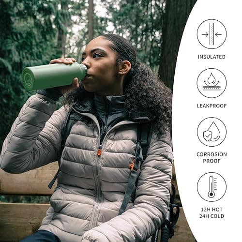Bambaw Stainless Steel Insulated Water Bottle 750ml, Keeps Drinks Cold for 24h & Hot for 12h, Metal Insulated Water Bottles 750ml, Durable & Rust-Resistant, Great for Travel (Sage Green) — view 3